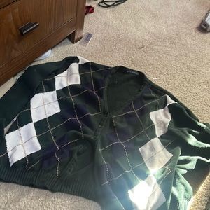 Brady Melville green white and black cardigan